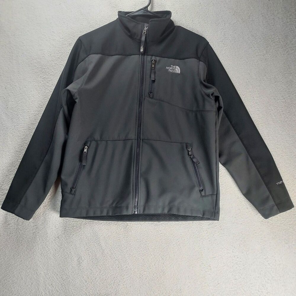 The North Face Apex Boys Softshell Jacket Black Gray L 14/16 Full Zip Fleece